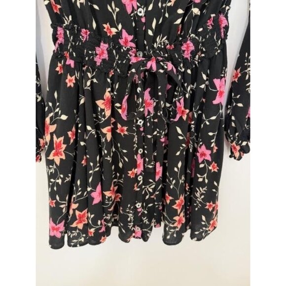 Free People Lighten Up‎ Boho Dress Sz L Black Floral Fairy Flowy Feminine Mini - Picture 6 of 14